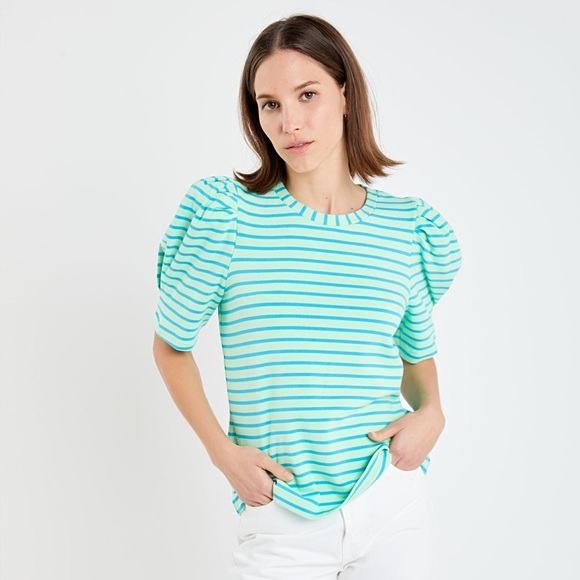 English Factory Striped Puff Sleeve Top Size Medium - Picture 1 of 7